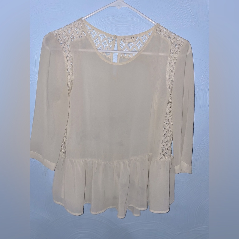 Women’s Size Small Maison Jules Sheer Cream Boho Top